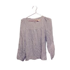 Ann Taylor LOFT Blue Striped Long Sleeve Shirt medium petite